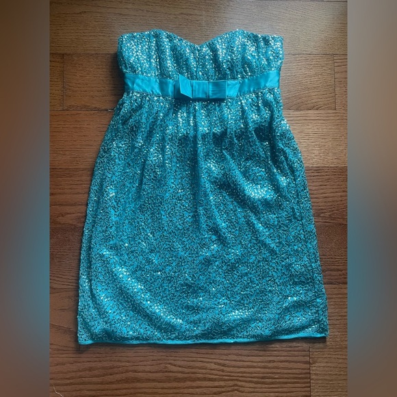 Betsey Johnson Evening Strapless Sequin Silk Mini Dress 2 Blue 2010s Formal Prom - Picture 1 of 8